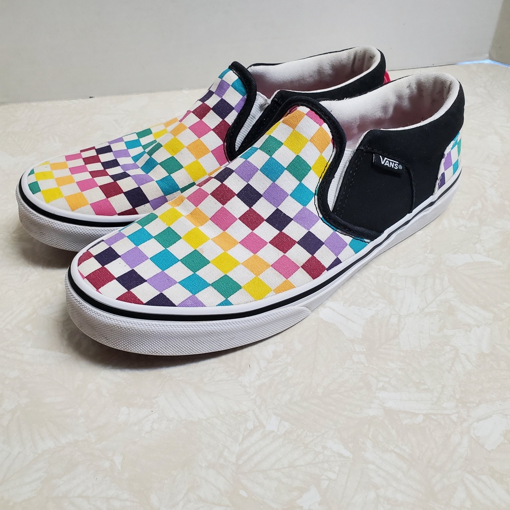 Vans Womens Colorful Checkered Slip-On Sneakers